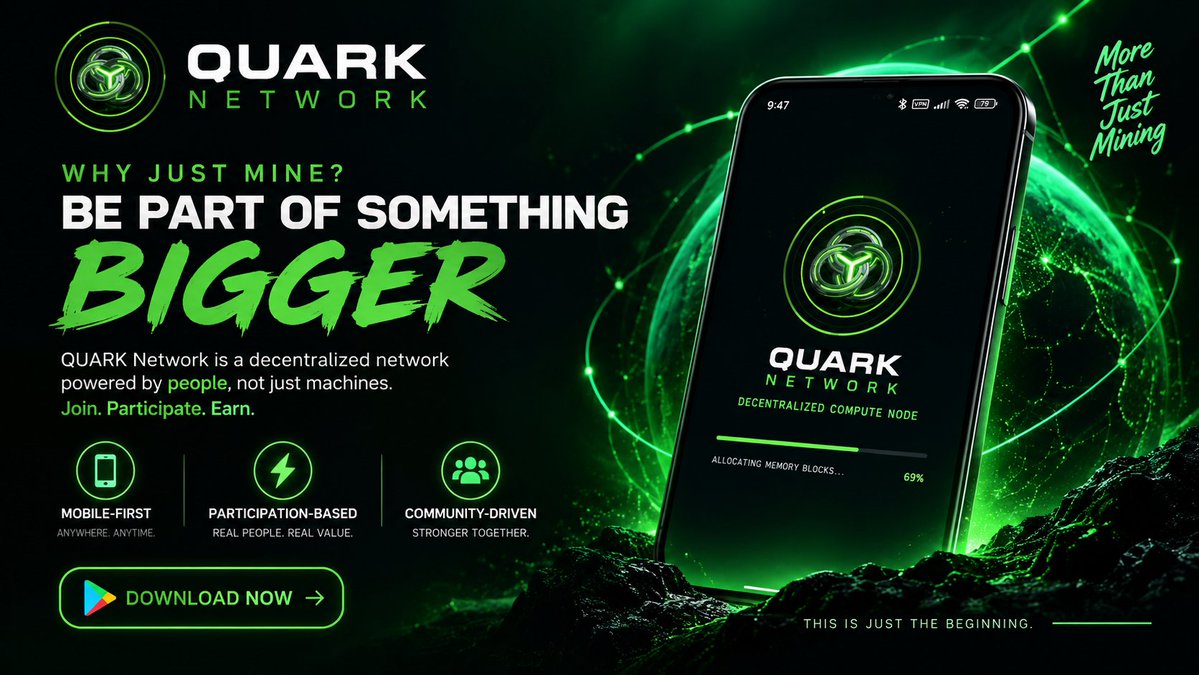 quarknetworkapp's tweet photo. What makes QUARK different?

Proof-of-Engagement.

Instead of relying on specialized mining hardware, QUARK is built around participation and community engagement.

📱 Mobile-first
⚡ Participation-based
🌐 Community-driven
This is just the beginning.
#ProofOfEngagement #Web3 https://t.co/DnnMYYof70