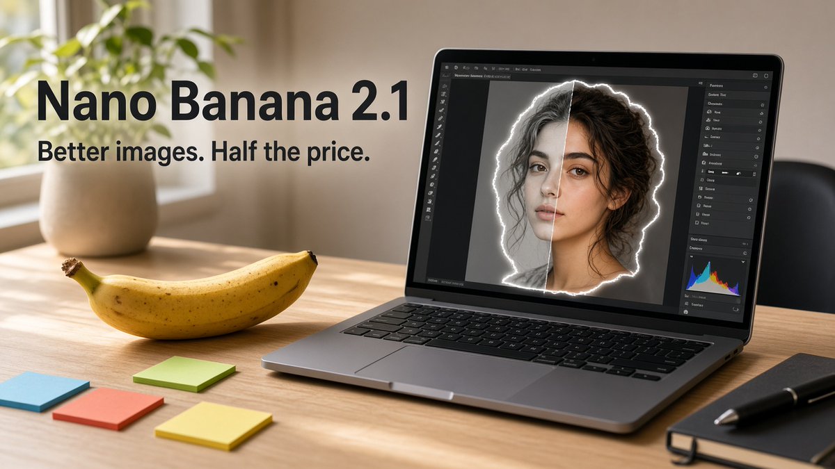 appunik_studio's tweet photo. Google just shipped Nano Banana 2.1.

Better design, mask-based editing, and subjects that stay consistent. It's cheaper too. A 1K image is about 3.4 cents on the Gemini API, roughly half the old price.

Live in AI Studio, the API and the Gemini app.

https://t.co/CpgAhMTTM2 https://t.co/RrEKEho360