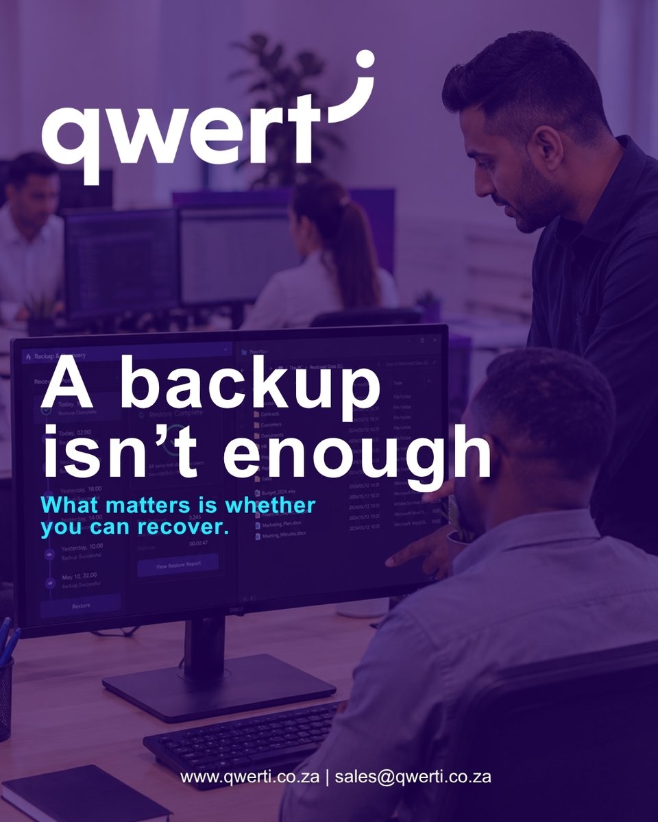 QwertiITSupport's tweet photo. Having backups is one thing. Knowing they can restore your business when you need them is another.
Qwerti helps businesses build stronger backup and recovery strategies.
Be ready to recover. sales@qwerti.co.za
#Qwerti #DataBackup #BusinessContinuity https://t.co/iUdNA4W5eb