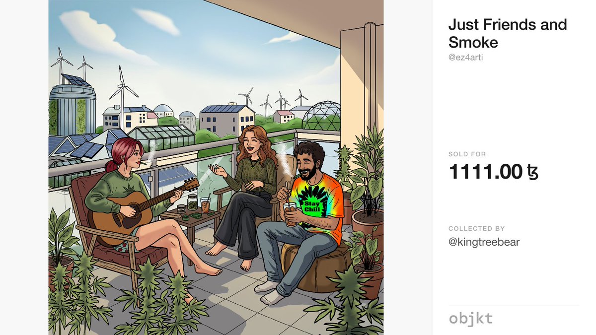 objktcom_sales's tweet photo. Just Friends and Smoke by @ez4arti
Sold on @objktcom for 1111.00 ꜩ
Collector: @kingtreebear

https://t.co/76wgBmRGzJ https://t.co/vwi5L2f7hU