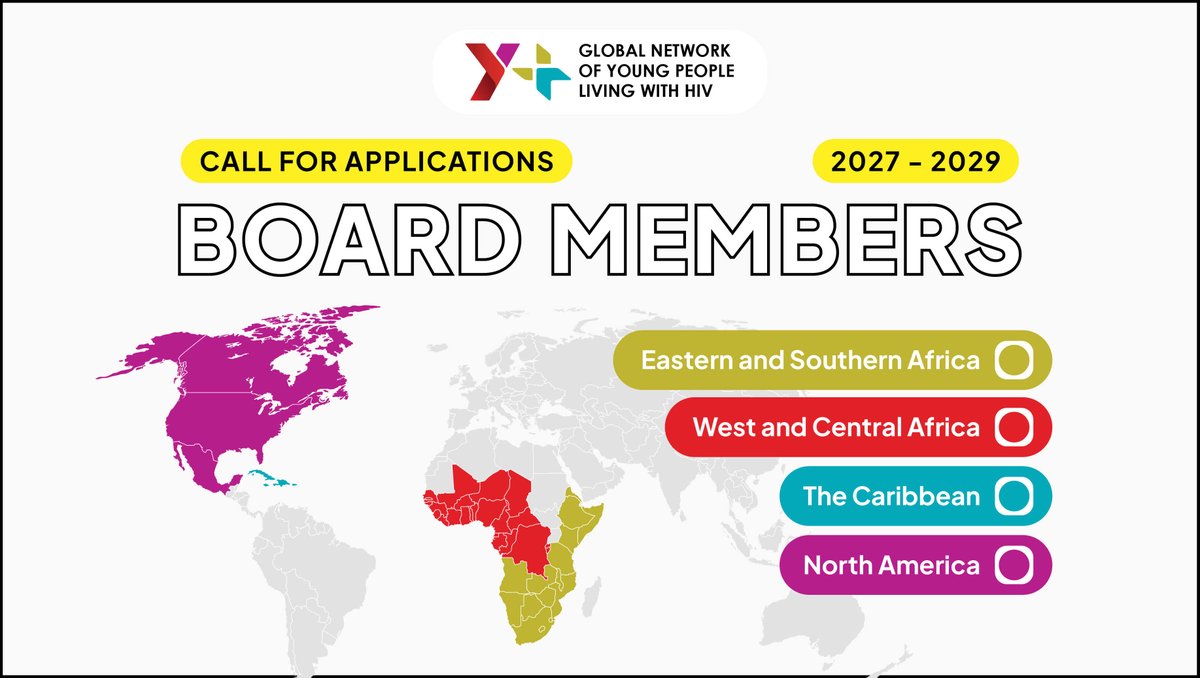 Yplus_Global's tweet photo. Y+ Global is looking for young leaders living with #HIV to join our Board for 2027–2029. 🌍 We’re seeking applicants from North America, the Caribbean, Eastern & Southern Africa, and West & Central Africa.

Apply by 25 October 2026. Learn more 👉🏼 https://t.co/UcUzCTMmIh