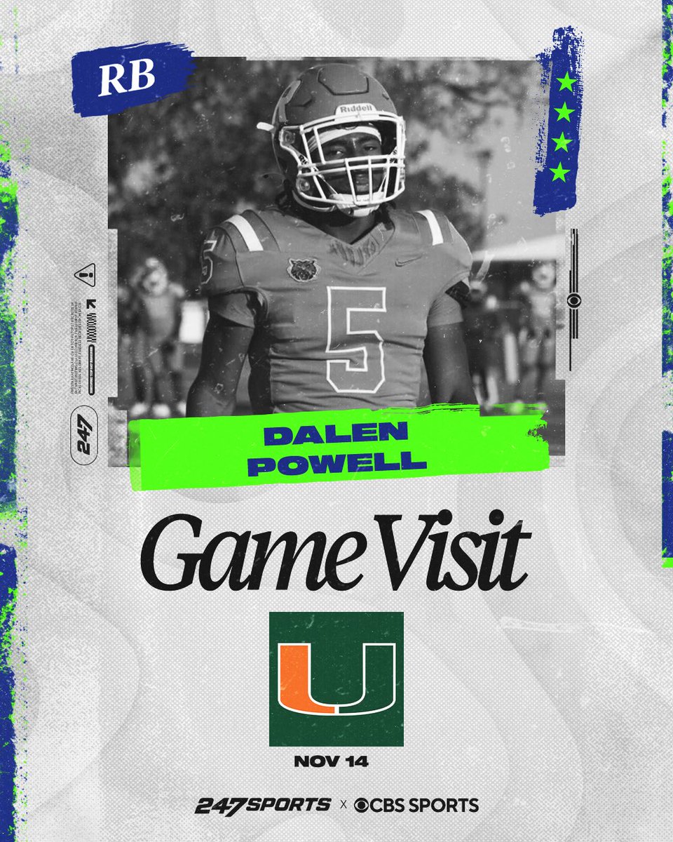GabyUrrutia247's tweet photo. Elite Ruston (La.) Top100 RB Dalen Powell will visit Miami next month, @247Canes has learned. 

Powell is considered the No. 2 RB in the Class of 2028.

https://t.co/A1Gc3kesqK https://t.co/HnxVqob8aZ