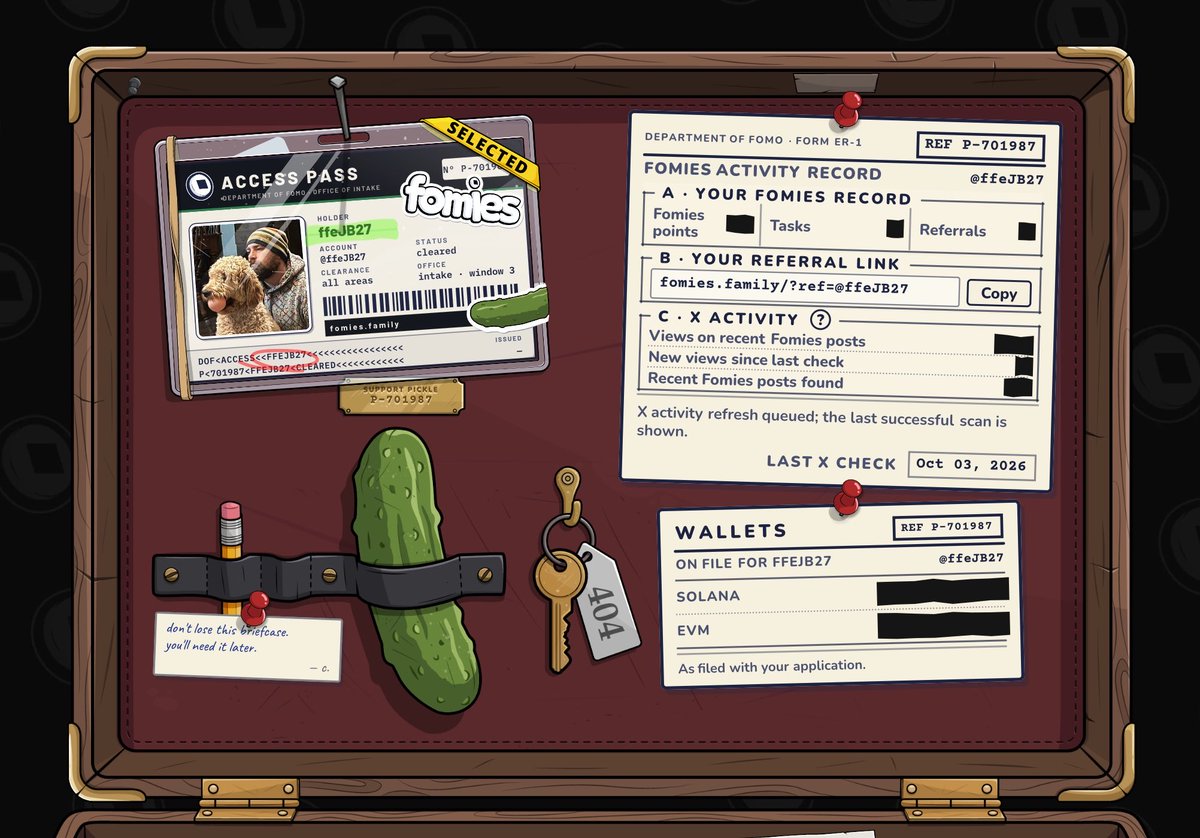 ffeJB27's tweet photo. the department of fomo left me a briefcase. i've been told not to ask about the pickle. @FomiesNFT #Fomies 

blob:https://t.co/a7PadeqpEz https://t.co/1GlTsO566J