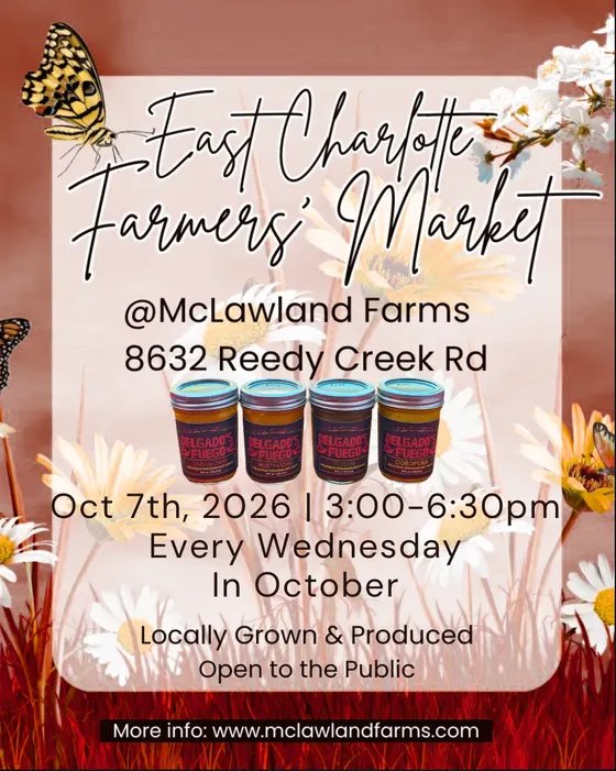 delgadosfuego's tweet photo. 🌻 EAST CHARLOTTE FARMER’S MARKET IS BACK! 🌻

Stop by @mclawlandfarms market this Wednesday 10/7 from 3-6:30pm

Bringing back your favorite local farmers, growers, bakers, makers and producers for another season of shopping local and connecting with the people behind the products.

@eastside_bestside_clt_

COME TRY FREE FUEGO

#weputdafuegoinfire #DelgadosFuego
#PeruvianHotSauce #rocoto