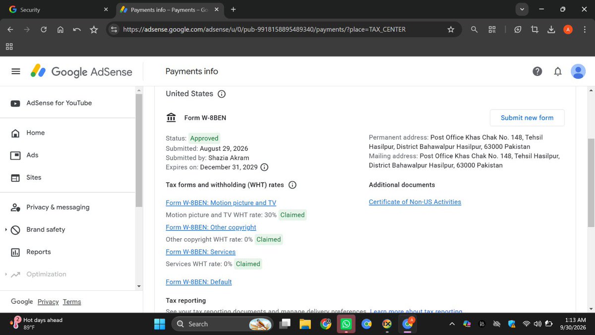 mrsajeelsaith's tweet photo. 🚀 PAKISTAN ADSENSE AVAILABLE

💰 Payment Received AdSense
🇵🇰 Pakistan-based account
✅ Ready &amp; Available
✅ Professional Service
✅ Fast Response

Looking for a Pakistan AdSense account with payment history?
📩 DM now for price &amp; details.

#GoogleAdSense #AdSense #youtube配信 https://t.co/WWhGy8Z2Ki