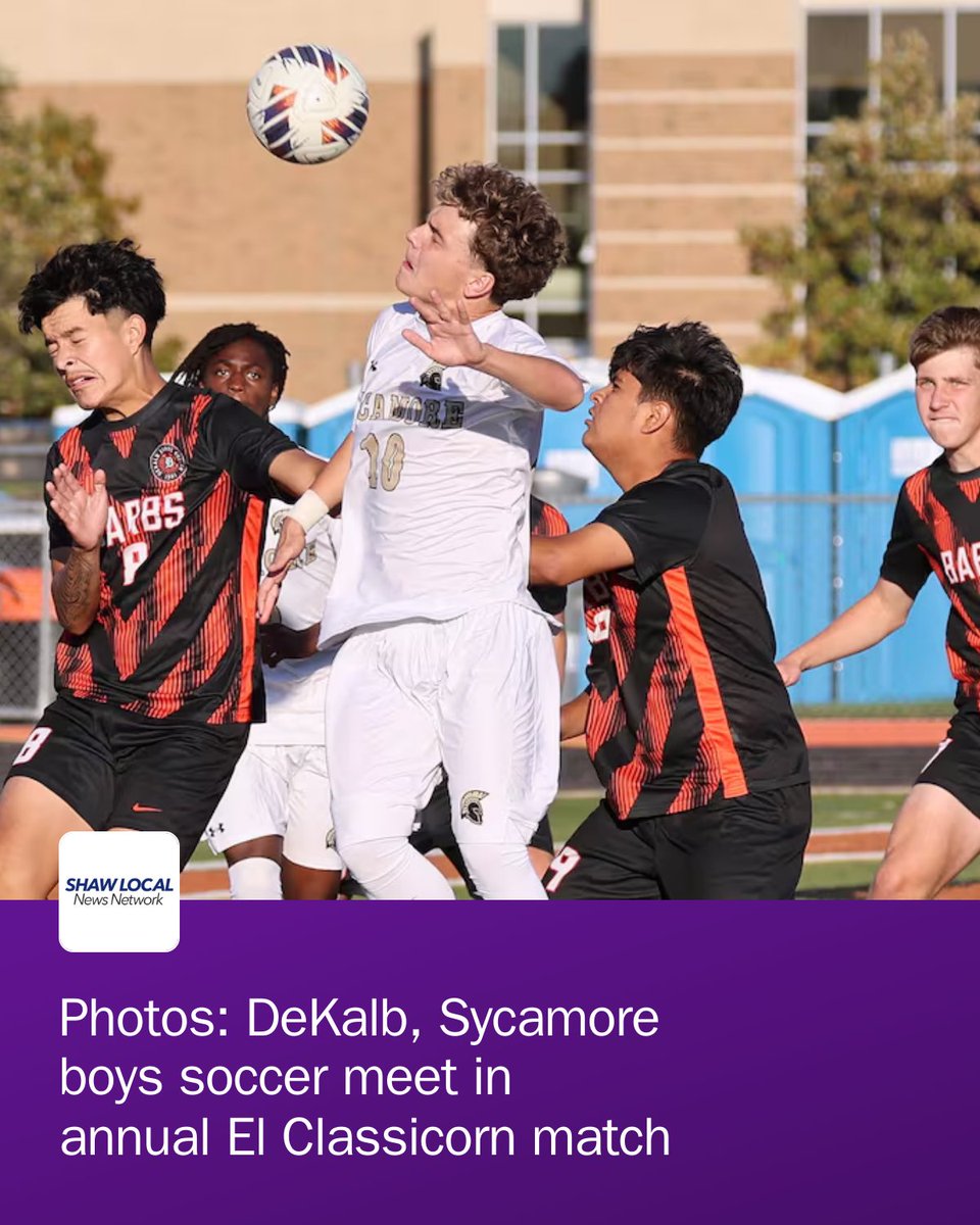 Daily_Chronicle's tweet photo. The DeKalb and Sycamore boys soccer teams met Tuesday at DeKalb High School to decide who takes home the El Classicorn Cup this year. https://t.co/B96b87UMx8
