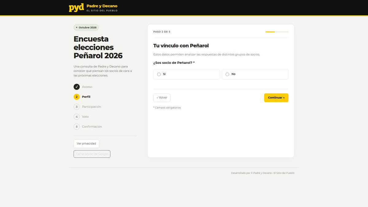 padreydecanocom's tweet photo. En las encuestas anteriores de X, nuestros seguidores nos señalaron dos limitaciones: tener que dividir a los candidatos en grupos de cuatro y la participación de personas que no son socias.

A partir de esos pedidos, desarrollamos la encuesta de Padre y Decano para las elecciones de Peñarol 2026, dirigida a los socios y con todas las opciones y datos para un análisis más completo.

👉 Participá: https://t.co/RqvtEaWoq5