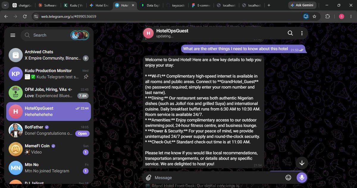 itz_Keyz001's tweet photo. 1/6 Most boutique hotels lose 5-star Google reviews not because their rooms are bad, but because front-desk staff are overwhelmed and maintenance issues go unreported.

Here is how we're solving this with a WhatsApp-first AI engine 🧵👇
#buildinpublic #SaaS #AI #HotelTech https://t.co/w8AlO8zIDo