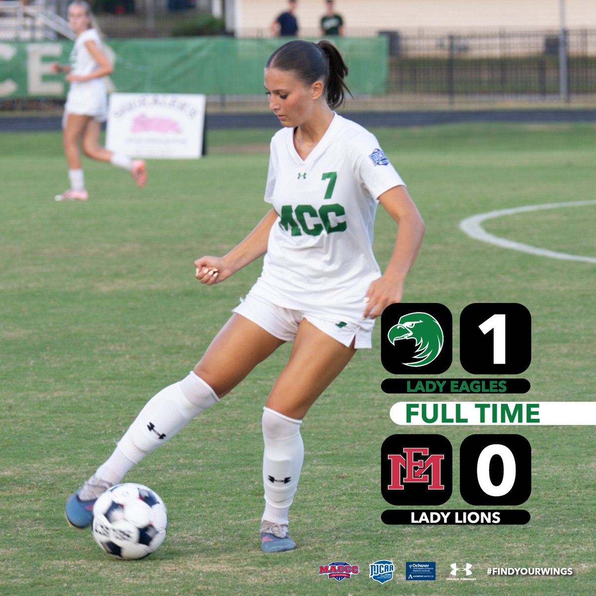 MCCEaglesSports's tweet photo. FINAL. Lady Eagles defeat East Mississippi 1-0 on the road and move to 4-2 in MACCC play. Natalia Liput scored the lone goal of the match. The Lady Eagles will be back in action Friday when they host Co-Lin under the lights at C.D. Smith Field. #FindYourWings https://t.co/nHTvNMJWcv