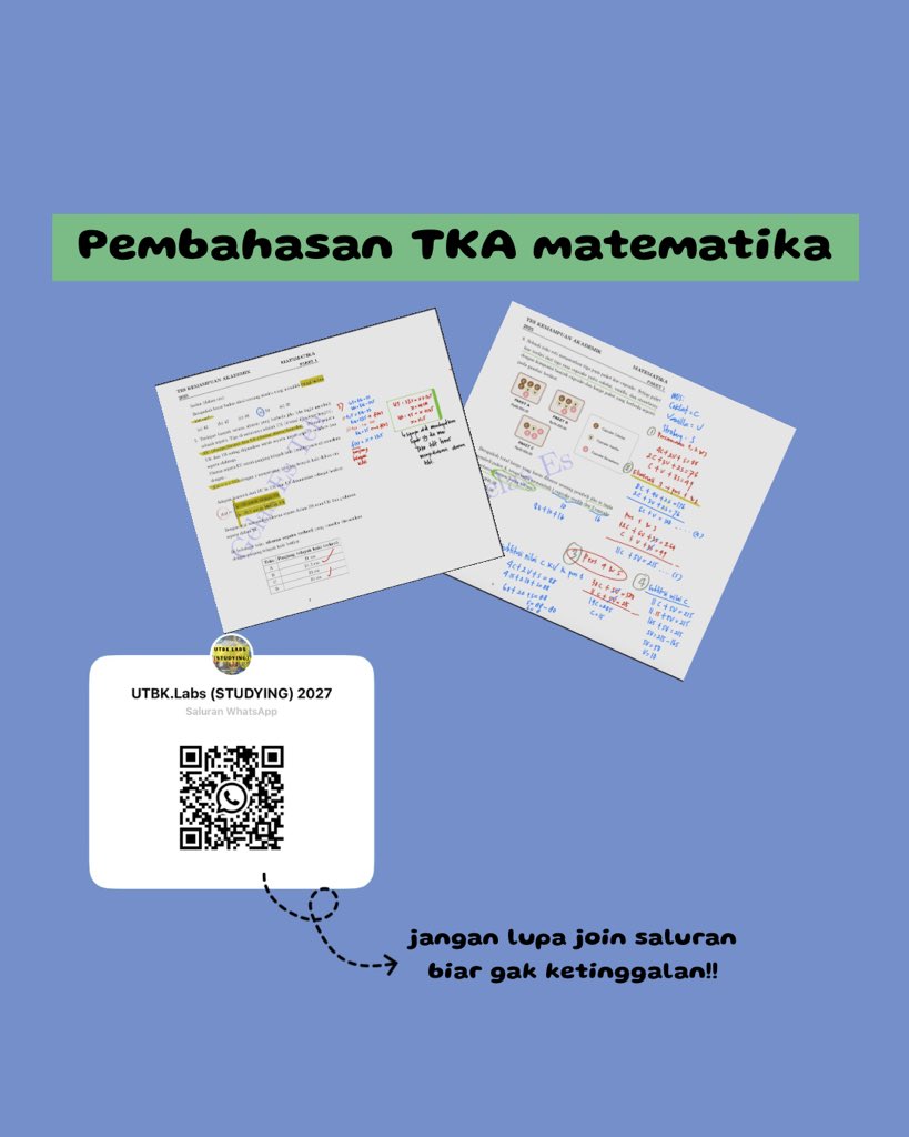 kaeljourneyptn's tweet photo. 📌PEMBAHASAN GLADI BERSIH TKA MATEMATIKA WAJIB !! 

📌saluran belajar
https://t.co/LRatahPIRO https://t.co/QFSvEzv7Bq