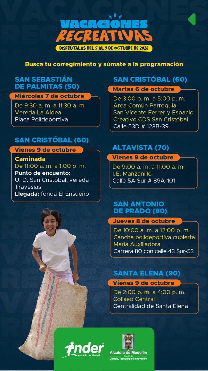 FicoGutierrez's tweet photo. ¡Ojo pues! 👀 En Medellín tenemos Vacaciones Recreativas en toda las comunas y corregimientos  para que nuestros niños disfruten esta semana de receso con actividades, juegos y mucha diversión. ¡Los esperamos! 🙌🏼

Y recuerden que en https://t.co/ovvGjOcFp5 pueden encontrar más planes, parches, pódcast, cursos y mucho más para disfrutar Medellín.