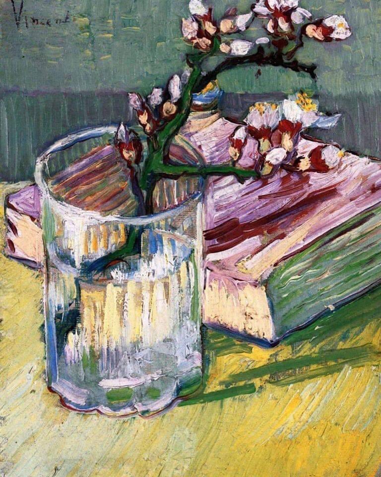 Norb_Lawrence's tweet photo. Vincent van Gogh – Sprig of Flowering Almond in a Glass, 1888 https://t.co/Vkmg0ZICSd