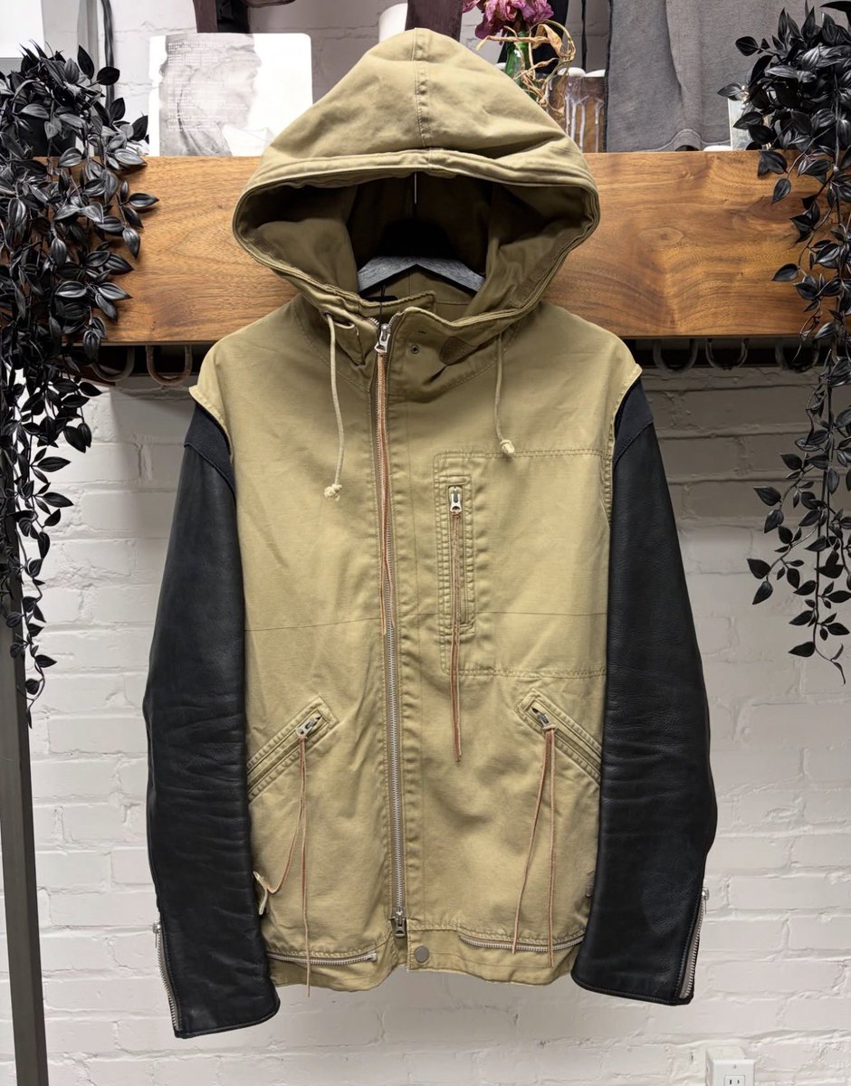freebillin's tweet photo. Undercover AW13 "Anatomicouture" Hybrid Leather Sleeve Military Parka Jacket. https://t.co/tEfCdPkCoy