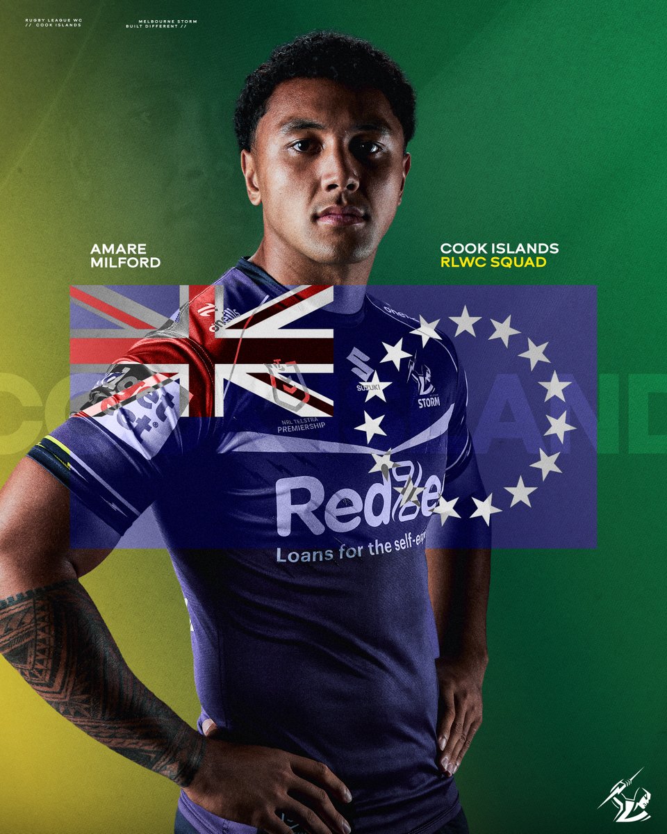 storm's tweet photo. Cook Islands call up 🇨🇰

Congratulations to Amare, Davvy, K-CI and David who have been selected for Cook Islands RLWC squad https://t.co/Tp85NwsMse