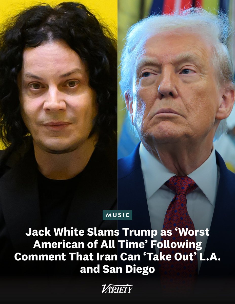 Variety's tweet photo. Musician Jack White calls Donald Trump the “Worst American of All Time” following his remarks that Iran could “take out Los Angeles” and “San Diego.”

“Hey republicans and conservatives that live in L.A. and San Diego; how do you feel about your Fuhrer recommending that the cities you live in get attacked? Click the video I reposted and watch for yourself,” White shared on Instagram. “Listen to the cult members CLAPPING and cheering for this. Let me take a wild guess: it was a joke, owning the libs, insert cult rhetoric here, etc. The allegiance these people have to this corrupt felon is so laughable and ignorant.”

He continued: “That’s right, a U.S. ‘President’ that recommended that two major cities in our country be bombed because they don’t give total allegiance to his ego. Imagine any other President or elected official in history saying this. False flag incoming anyone? Just wait till next month when he begins enacting illegal measures to not allow democracy at the polls to prevail when the right lose badly in the mid term elections. I’ve said it before and I’ll say it again: The Worst American of All Time. #TWAAT”

https://t.co/lqqIM9G0lm