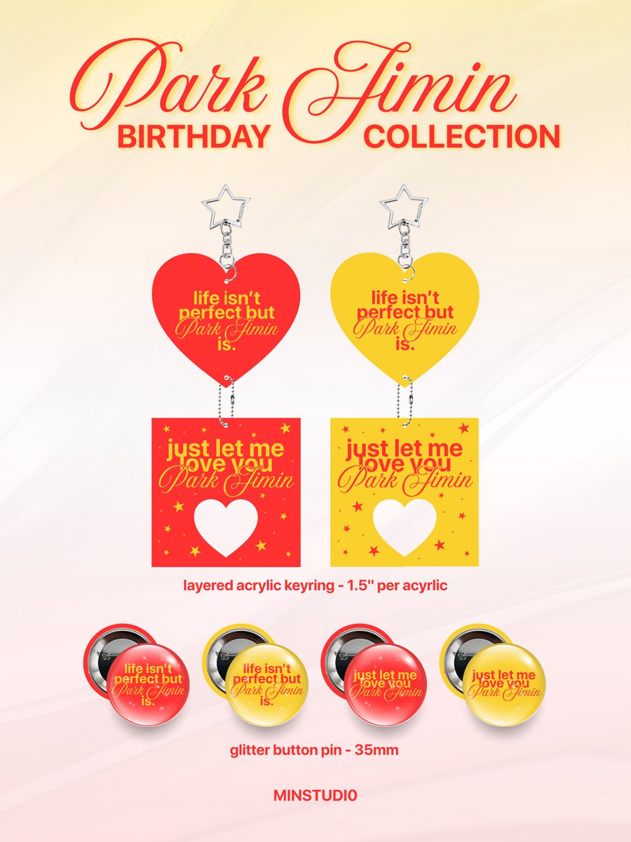 MINSTUDI0's tweet photo. … just let me love you 𝓟𝓪𝓻𝓴 𝓙𝓲𝓶𝓲𝓷 ♡
mini birthday coll 🎂

INTEREST CHECK !!
     ⭑ layered acrylic keyring (1.5”) — ₱150.00
     ⭑ button pins (35mm) — ₱30.00

PO opens on OCT. 10 @ 8:00 PM
     (🌐) open for int’l GO … dm for details !!

⋆˚꩜｡ interact if inch .✦ ݁˖