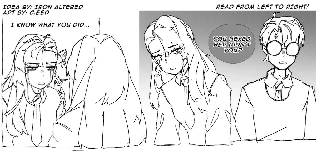 custardseeks's tweet photo. Fem draco is confronted by potter.

Idea by: @IronAltered 
Art by: @custardseeks https://t.co/14bYIUPmma