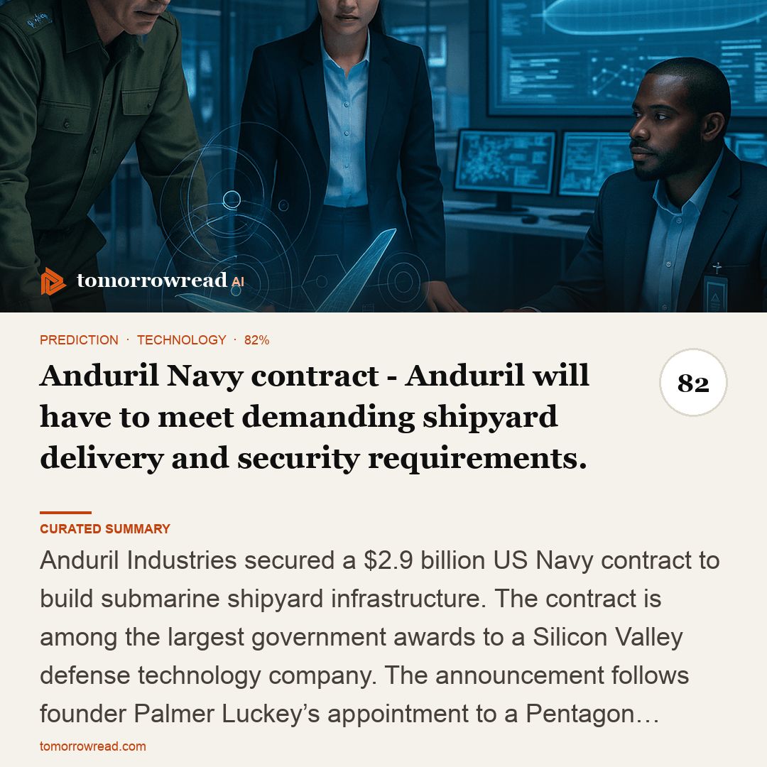 tomorrowread's tweet photo. Anduril wins $2.9B U.S. Navy submarine shipyard contract. Yemen fighting intensifies near Bab el-Mandeb; U.S. moves 12 B-1 bombers from RAF Fairford after reported Iran drone threat.

https://t.co/ixzxh9KHch

#TomorrowRead #AI #WorldNews #Foresight #News https://t.co/dNrPPcyhSs