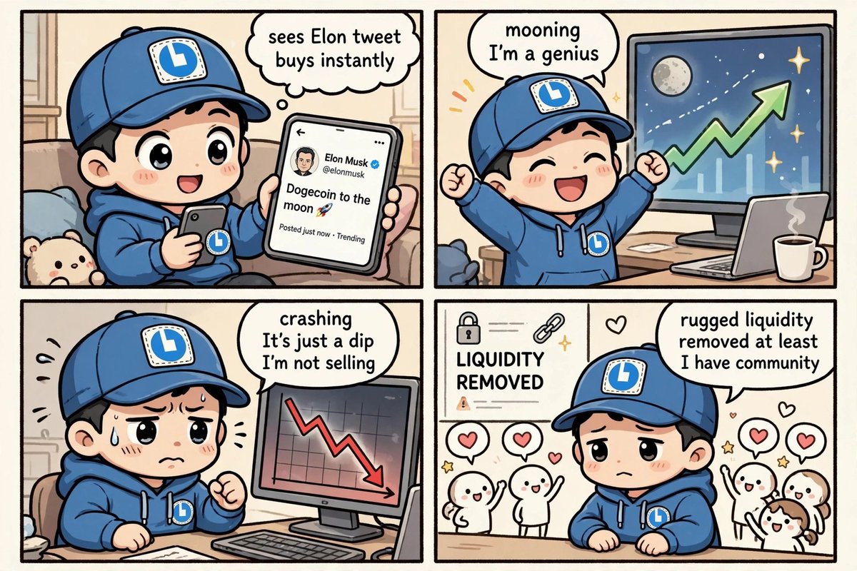 algosmartchain's tweet photo. Classic meme coins trader journey 😂
- sees Elon tweet buys instantly
- mooning I'm a genius
- crashing It's just a dip I'm not selling
- rugged liquidity removed at least I have community
#Coincolabestmeme https://t.co/ISBqPvvYZk