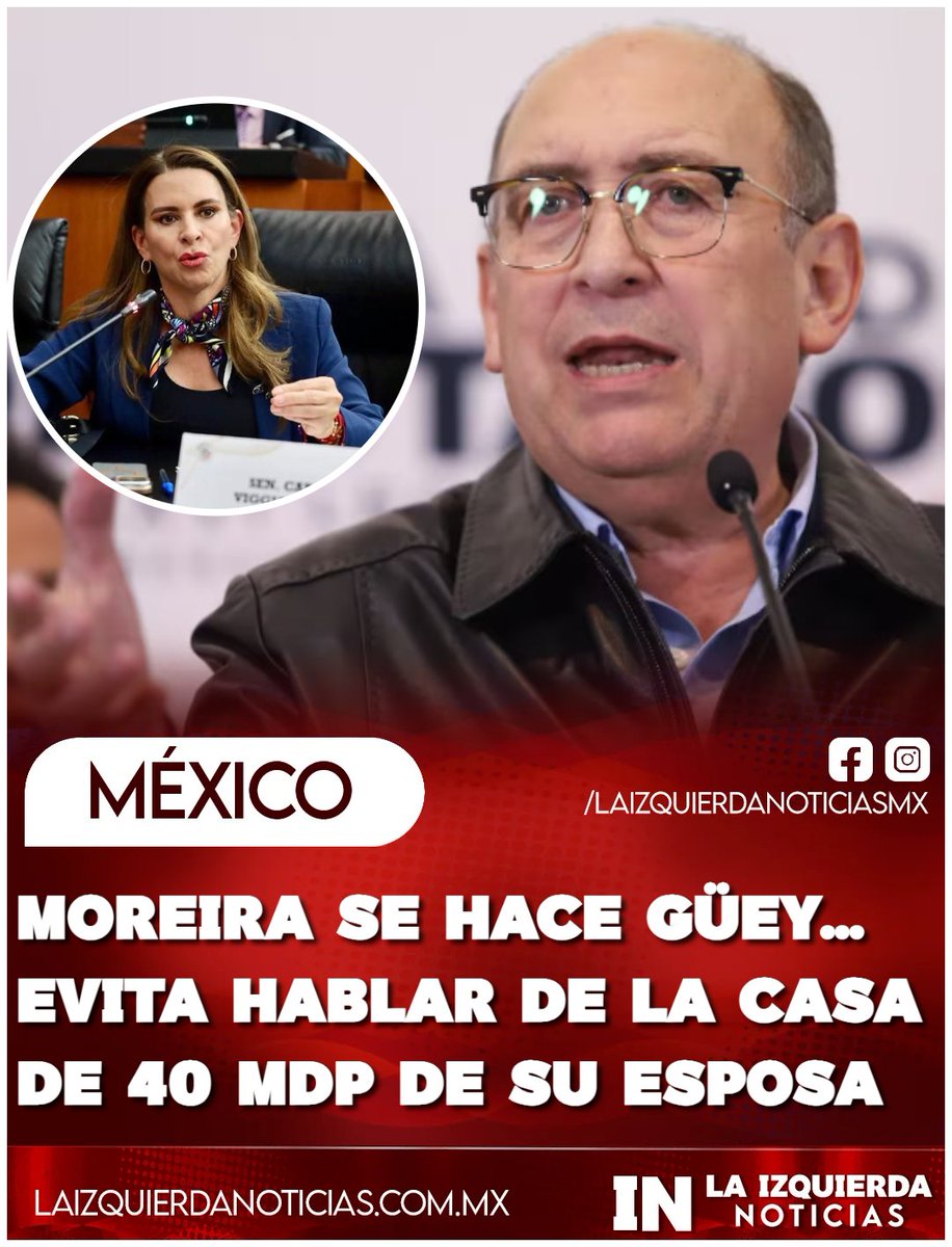 IzqNoticiasMx's tweet photo. ¡QUÉ CINISMO! Rubén Moreira se hace güey hablando de la “Ley Antimemes” y el huachicol, pero esquiva la mansión de más de $40 millones de su esposa, Carolina Viggiano. En la operación aparecen empresas señaladas como posibles factureras y una fue proveedora de su gobierno en Coahuila. El lodazal priista de Alejandro Moreno con las mismas prácticas corruptas para atracar el recurso público.