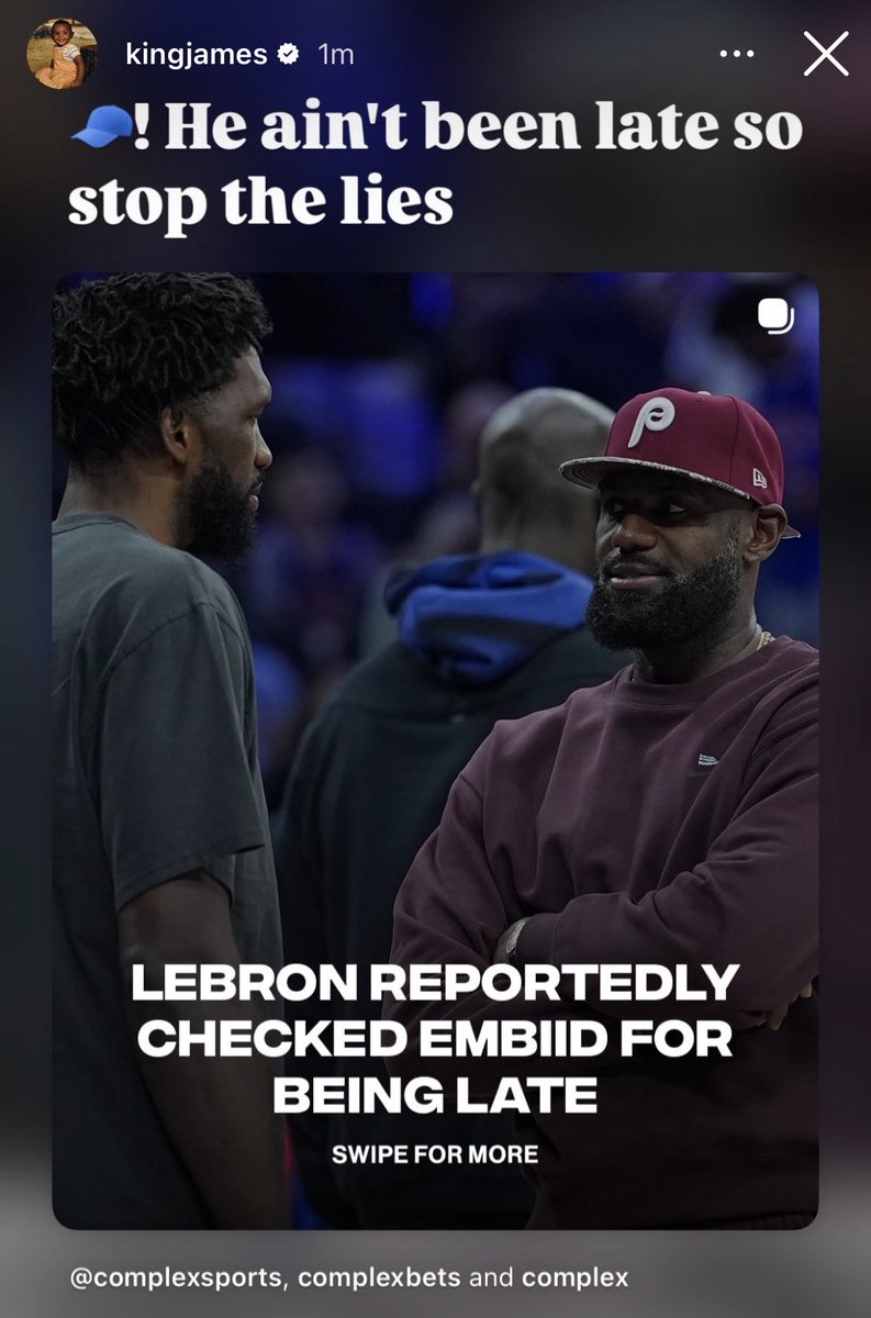 MaskedInLA's tweet photo. LeBron says Embiid has not been late to practice and the story circulating is cap https://t.co/AGtCmj8i6M
