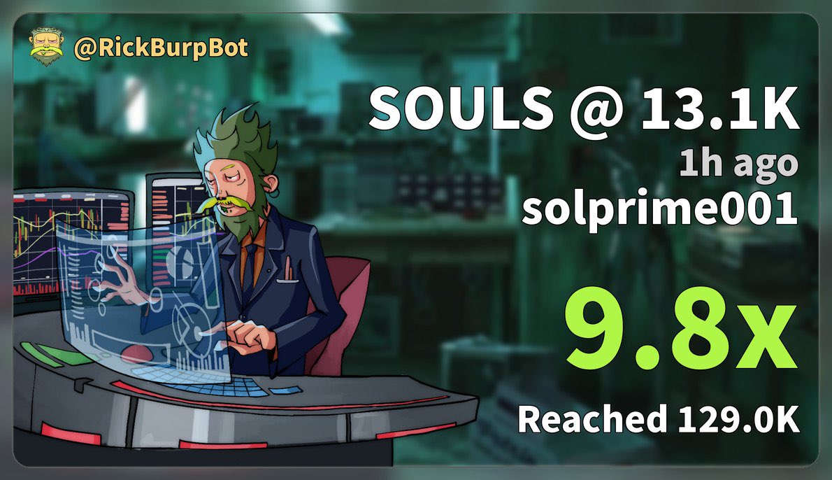 SolPrimeAlpha's tweet photo. $SOULS hits 9.8X in 1h 🚀🔥
Big green candles 🤑
Private lessons + signals
DM: https://t.co/WABlyUVHlz https://t.co/KYcqfldMHS