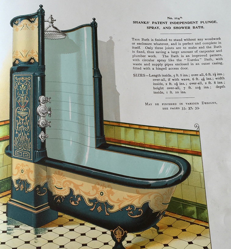 archpng's tweet photo. This Victorian bathtub combined a bath, shower and body-spray system in a single unit.

Produced by Shanks & Co. of Barrhead, Scotland, the “Independent Plunge, Spray and Shower Bath” was designed to stand without a separate wooden enclosure. Its cast-iron tub was paired with a curved spray section, overhead shower and integrated plumbing fittings.

Versions of Shanks’ combined spray baths were already being exhibited in the 1880s, while illustrated sanitary catalogues around 1900 showed increasingly elaborate decorated models like this one.