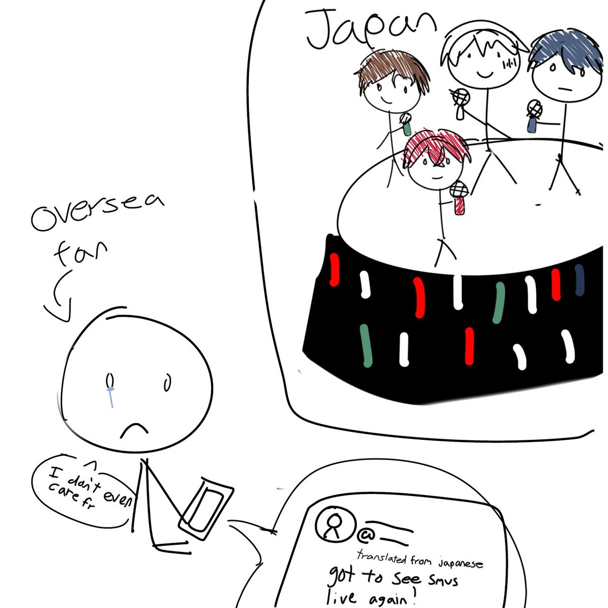 choco3470k's tweet photo. my vent art as an overseas SMUS fan who yearns to see them live https://t.co/gxZrASBJDZ