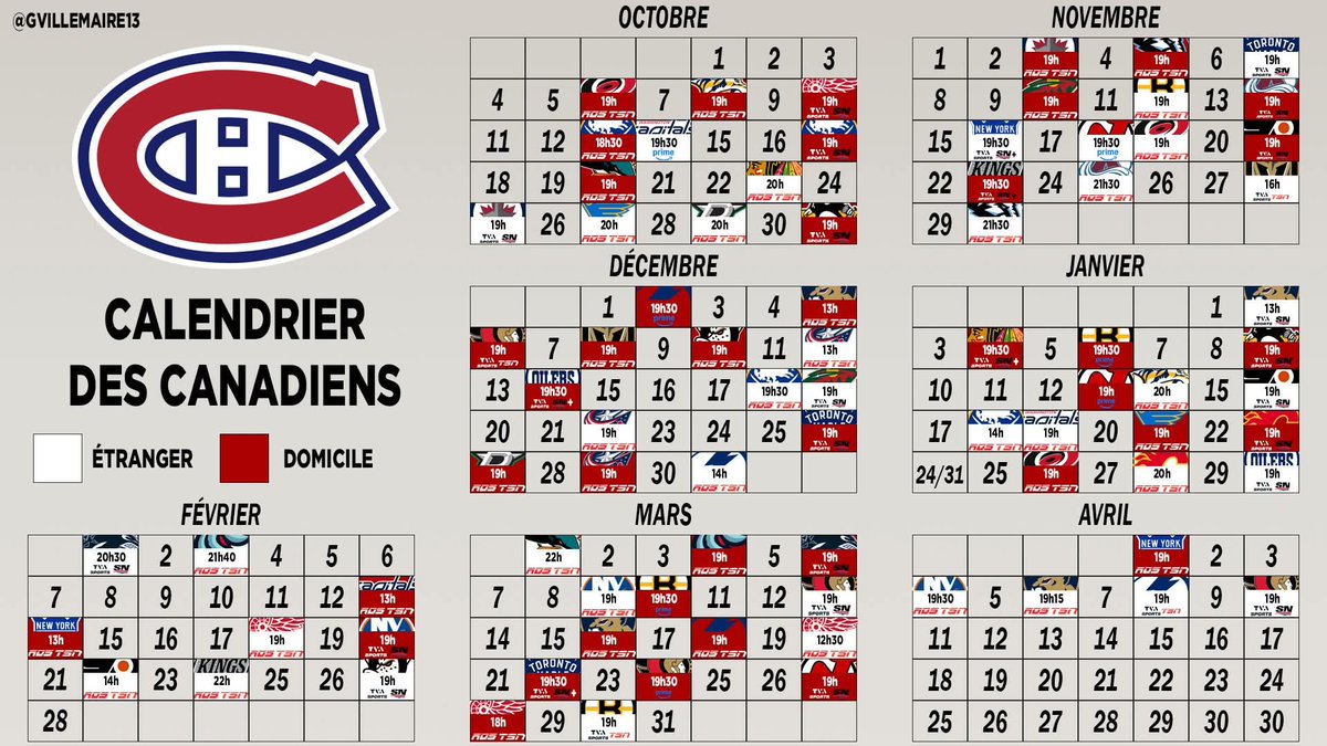 GVillemaire13's tweet photo. J'ai crée ceci pour les partisans des Canadiens avec l'horaire télé qui est plus compliqué cette année https://t.co/rDi170caJW