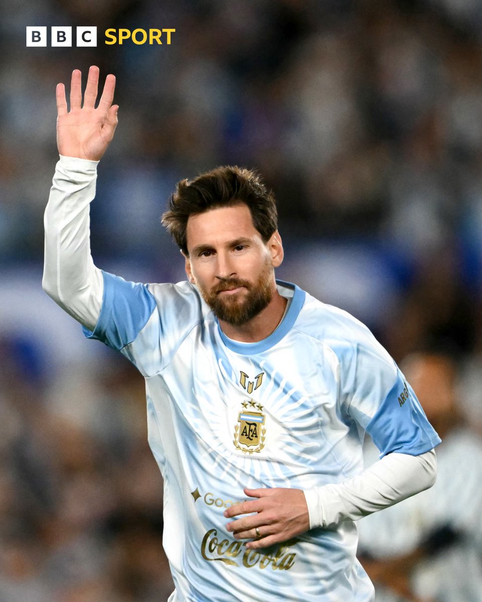BBCSport's tweet photo. The last dance 🥹🐐
 
Lionel Messi makes his 208th and final Argentina appearance 🇦🇷 https://t.co/EgZlZ2Oami