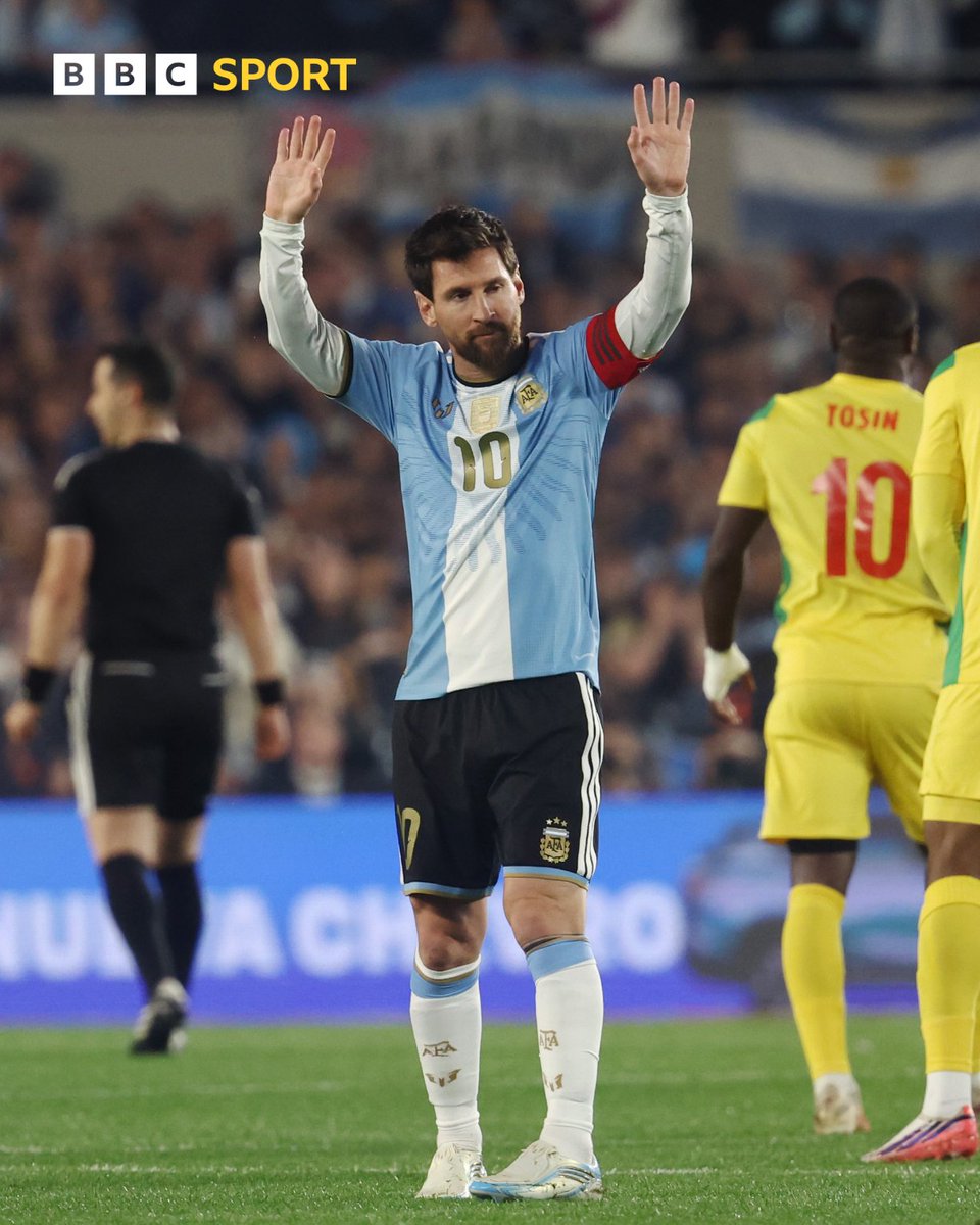 BBCSport's tweet photo. The last dance 🥹🐐
 
Lionel Messi makes his 208th and final Argentina appearance 🇦🇷 https://t.co/EgZlZ2Oami