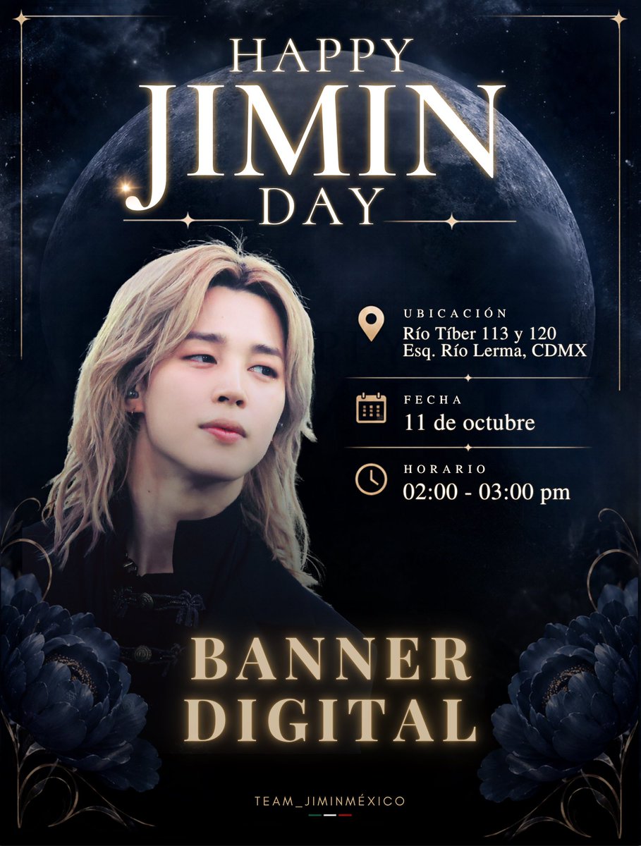 StJiminMexico's tweet photo. 🇲🇽✨ 𝗝𝗜𝗠𝗧𝗢𝗕𝗘𝗥 𝟮𝟬𝟮𝟲  ✨🇲🇽

 𝑃𝑟𝑜𝑦𝑒𝑐𝑡𝑜 2

Una hora.
Un lugar.
Un momento para celebrar a Jimin juntos 💛

Este  𝟭𝟭 𝗱𝗲 𝗼𝗰𝘁𝘂𝗯𝗿𝗲, queremos vivir contigo un momento muy especial de nuestro 𝗝𝗜𝗠𝗧𝗢𝗕𝗘𝗥 𝟮𝟬𝟮𝟲

✨ 𝗩𝗘𝗡 𝗔 𝗩𝗜𝗦𝗜𝗧𝗔𝗥 𝗡𝗨𝗘𝗦𝗧𝗥𝗢 𝗕𝗔𝗡𝗡𝗘𝗥 𝗗𝗜𝗚𝗜𝗧𝗔𝗟 ✨

📍 Río Tíber 113 y 120
Esq. Río Lerma, CDMX
⏰ 2:00 — 3:00 PM

📸 Ven, toma tus fotos, comparte el momento y hagamos que este día se llene de amor por Jimin. 💛

Créditos especiales a: @themythofjimin que nos dio permiso de utilizar sus increíbles fotos 💛

WITH JIMIN TILL THE END
#HappyJiminDay2026
#JIMIN #JIMTOBER2026 #Team_JiminMéxico