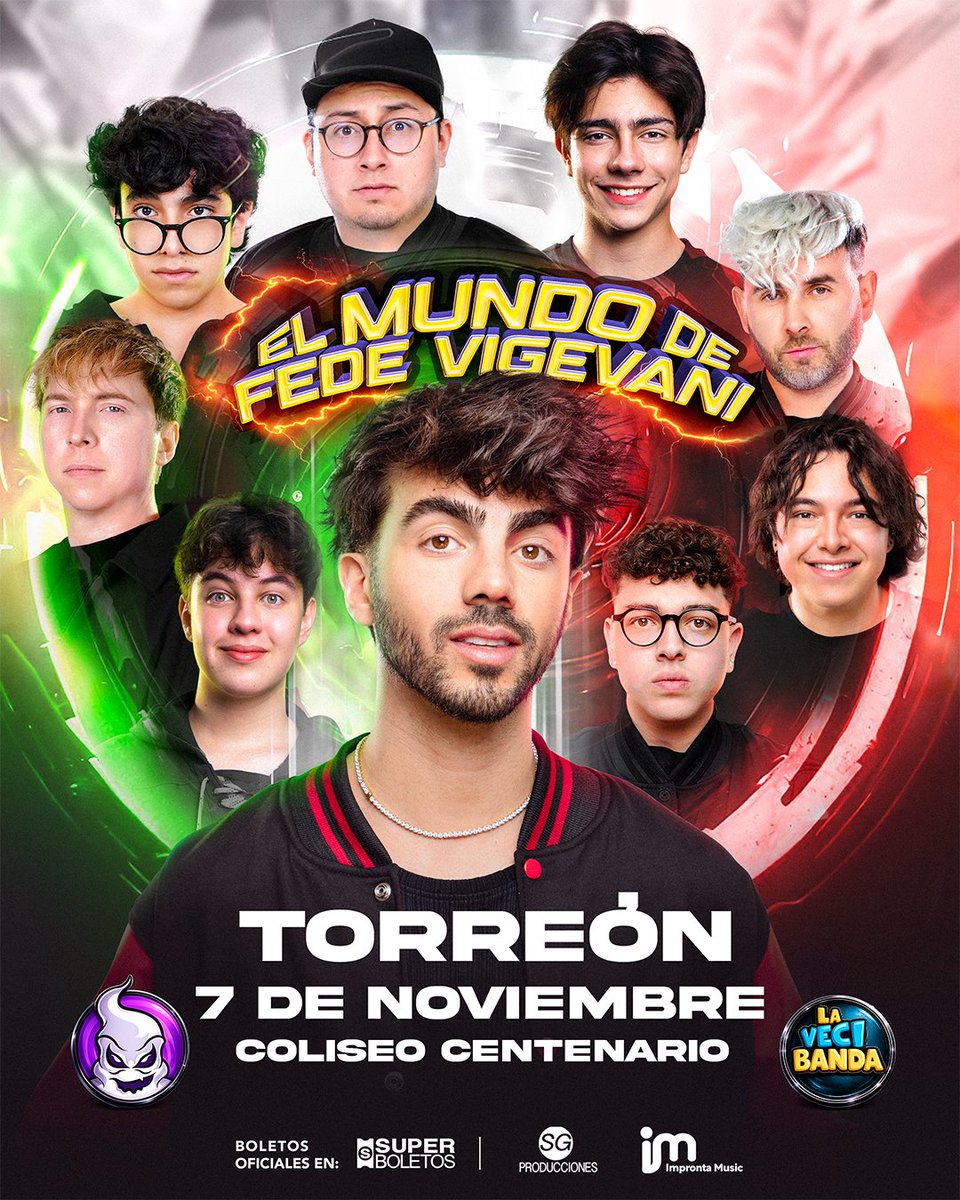 SuperboletosMx's tweet photo. ¡Torreón, prepárate para entrar al mundo de Fede Vigevani! 🌎🔥

Fede y sus amigos llegan al Coliseo Centenario con un show que promete hacerte gritar, reír y vivir una experiencia que no vas a olvidar.

🎟️ Consigue tus boletos y sé parte de esta aventura: https://t.co/xTsnDSAyUF https://t.co/16gsr4He33