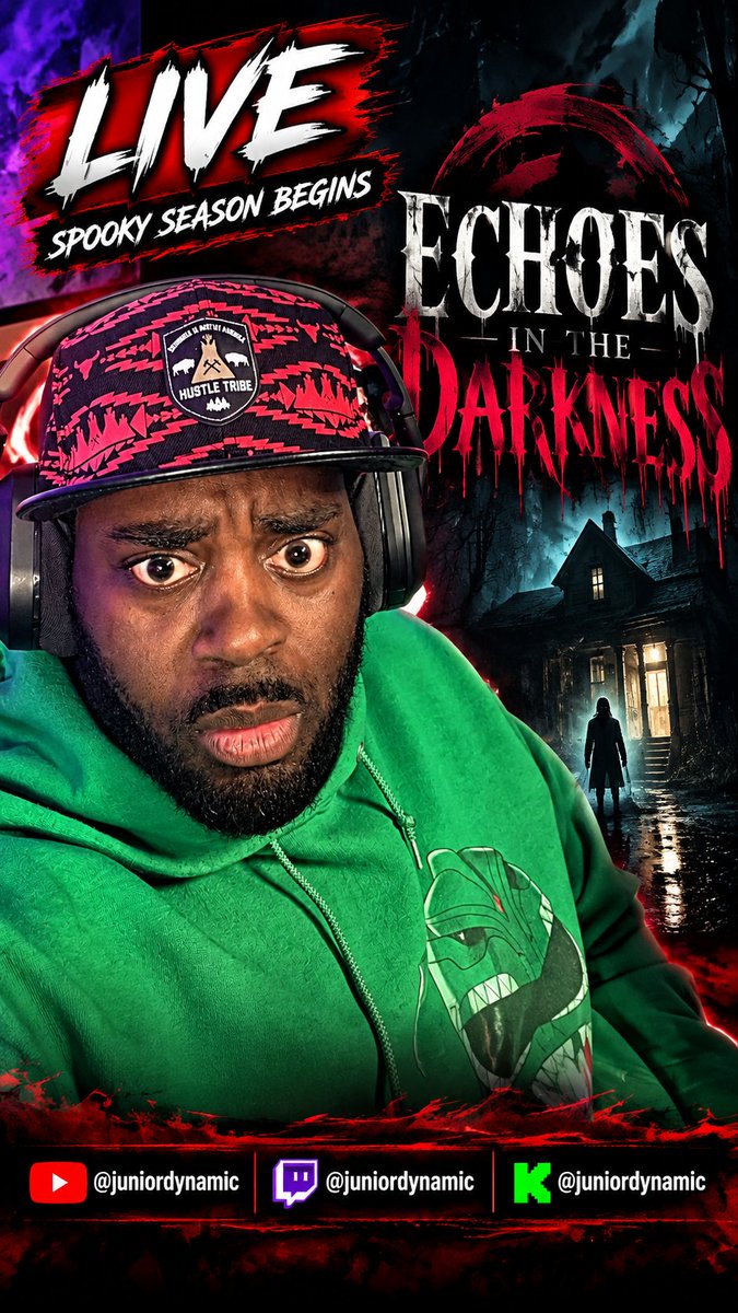 JuniorDynamic's tweet photo. 🔴 WE LIVE TONIGHT, OG FAM! 👻

We’re kicking off spooky season with Echoes in the Darkness.

Time to see if this one can actually bring the scares. Pull up, hang out, and experience it with me live.

YouTube: @juniordynamic
Twitch: @juniordynamic
Kick: @JuniorDynamic https://t.co/HoJIEjST8G