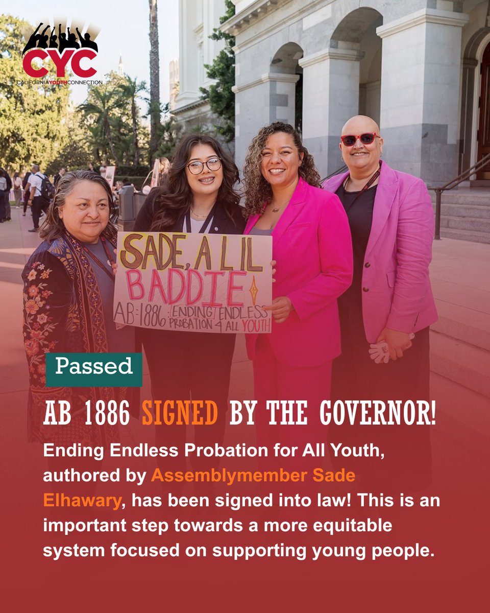 CalYouthConn's tweet photo. Major update! AB 1886 authored by  @AsmSadeElhawary has been signed into law!! Thank you to our incredible co-sponsors and coalition that pushed this bill forward ❤️ https://t.co/CksmIwDUBU
