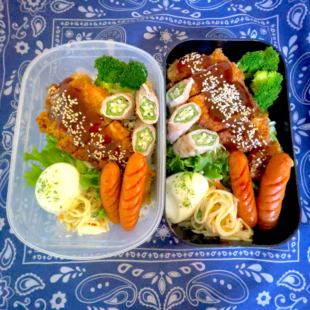 kudomonaka's tweet photo. 旦那ちゃん、息子君弁当
とんかつ  など。
#お弁当 https://t.co/s9Vt1yEm1C