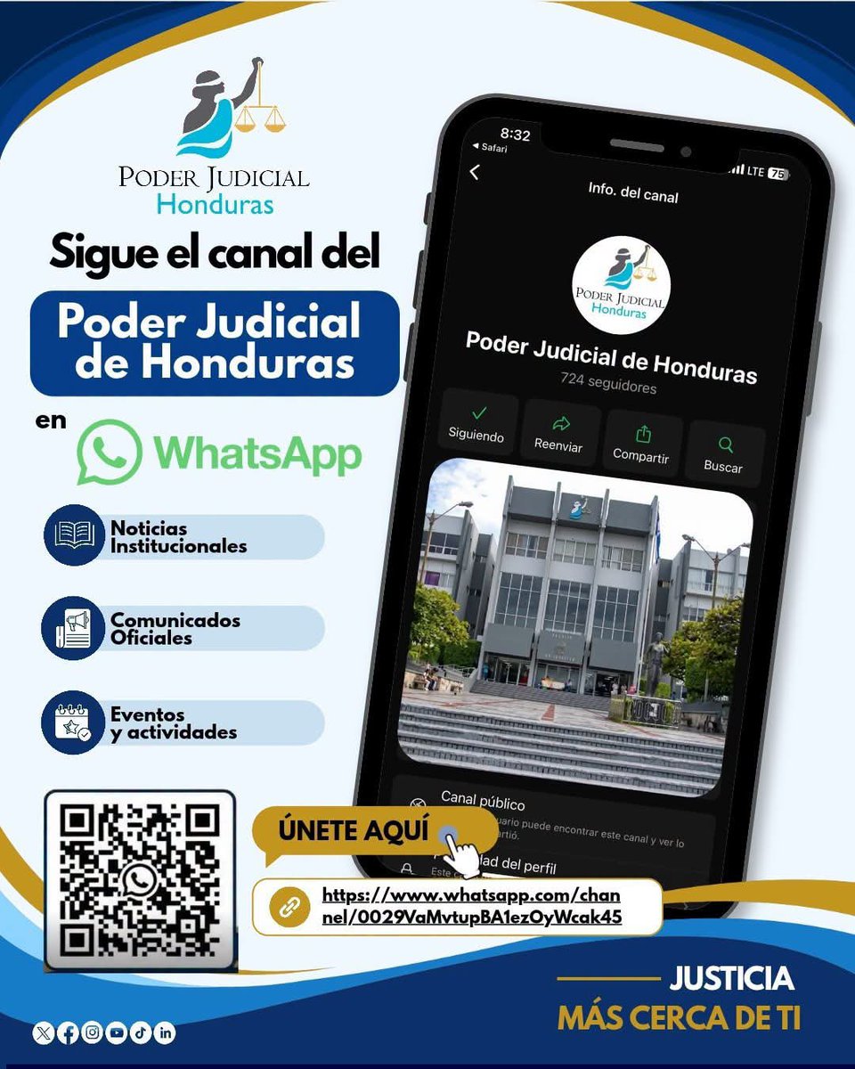 PJdeHonduras's tweet photo. 📲 La justicia, más cerca de usted.
Siga el Canal Oficial del Poder Judicial de Honduras en WhatsApp y reciba directamente información institucional, noticias, servicios y orientación de interés para la ciudadanía.
👉 Síganos en WhatsApp: https://t.co/LIenSOGv82… https://t.co/q1pjsWsnqK