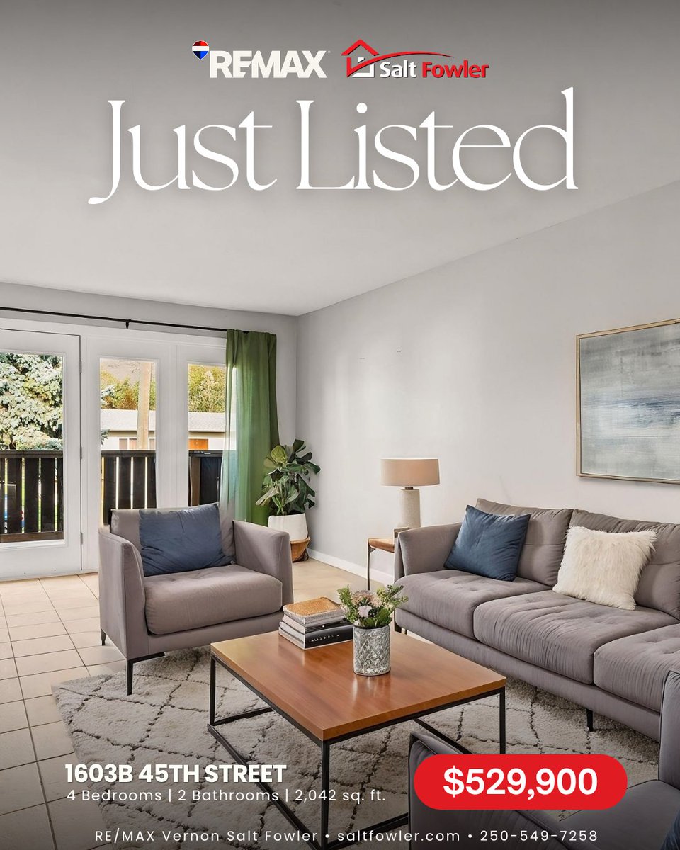 SaltFowlerBC's tweet photo. β¨ Bright and flexible 4-bedroom, 2-bathroom half duplex set on an oversized 0.14-acre lot in South Vernon.
π 1603B 45TH Street
π² $529,900
#JustAddSalt #SaltFowler #RemaxVernon #VernonRealtor #VernonRealEstate https://t.co/kawsJoqNdF