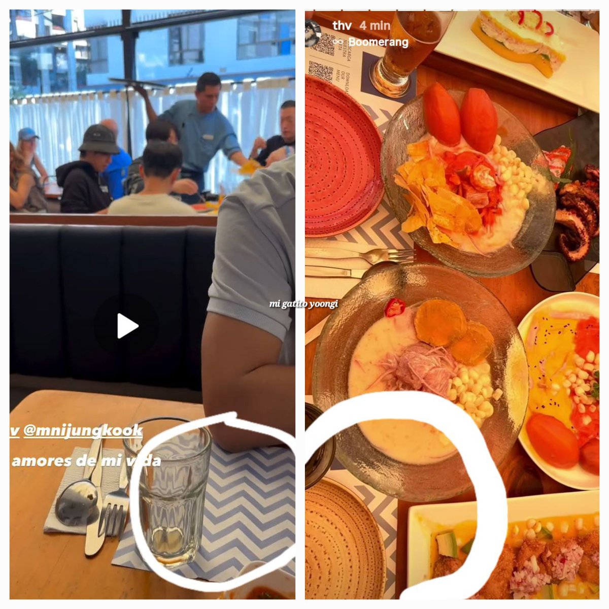 Mipomitodeleche's tweet photo. Al parecer nuestro querido #taekook estaban cenando juntos en un restaurante. Las fotos que recién subió tae a sus historias son de este mismo día de la misma cena. Mis chicos como siempre dedicándose tiempo juntos, solos sin más miembros. Me encanta 💜💚 mis chicos comiendo rico https://t.co/DuW586CBM6