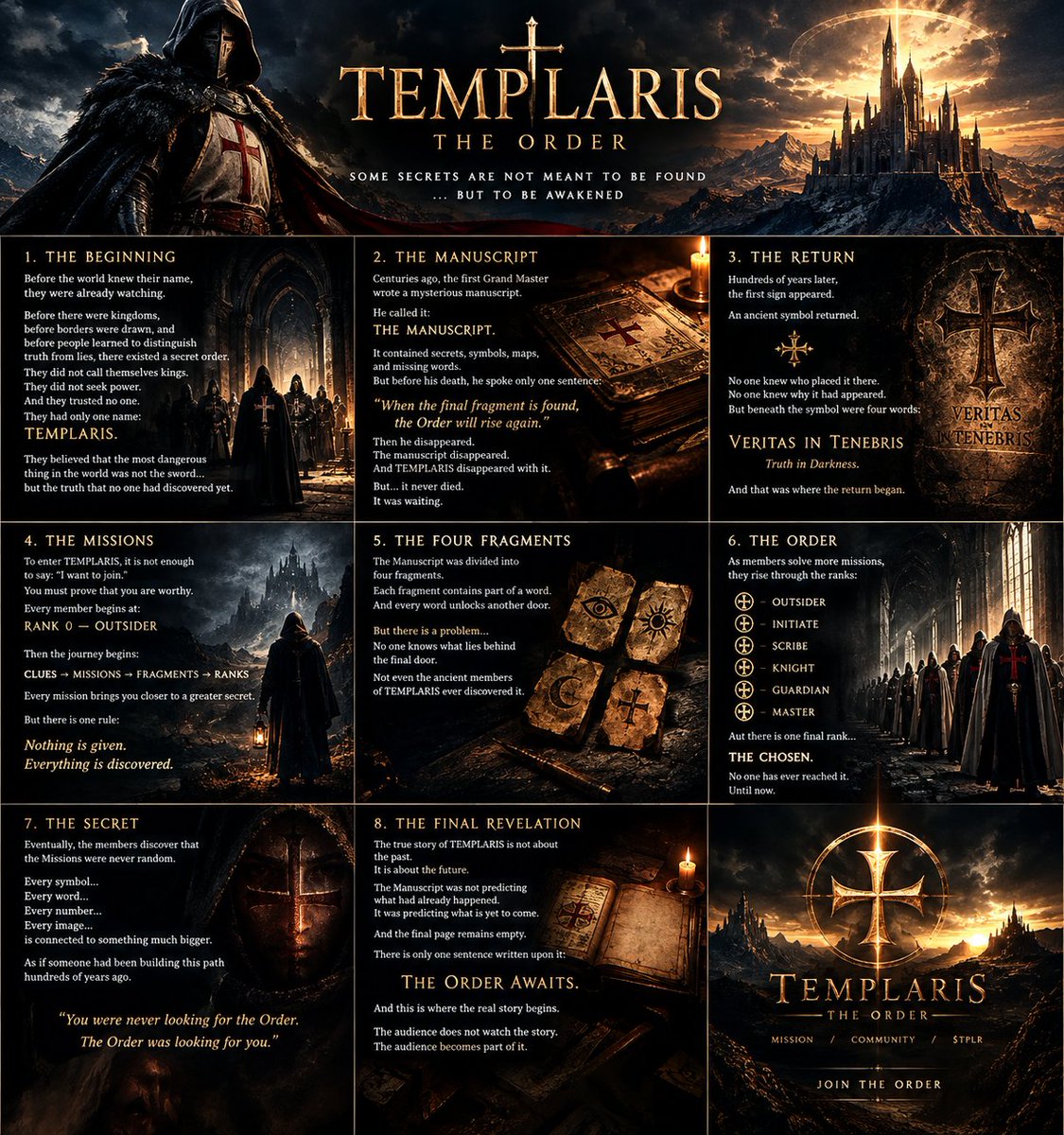 TemplarisCoin's tweet photo. They thought TEMPLARIS was forgotten.

They were wrong.

For centuries, the Order waited in silence.

Now, the Manuscript has resurfaced.
Four fragments remain.
One final truth is hidden.

⚔️ THE ORDER AWAITS.

Will you find the truth?

$TPLR | Solana

#TEMPLARIS #TPLR #Solana #TheOrder