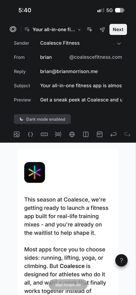 brianmmdev's tweet photo. Big props to the @loops team. All I did was add my domain and it automatically created the first draft of a send for me.

First “woah” moment I’ve had with software in a while https://t.co/7CSVlASQih