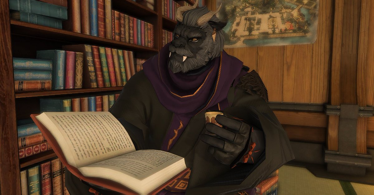 BatCat9D's tweet photo. Hrothtober 2026 - Day 6: Hush

A silent room. The warm confort of a herbal tea accompanied by books and more books. Shuuya couldn't find a better place today.

#hrothtober #hrothtober2026 #hrothgar #ffxivscreenshots #gpose https://t.co/B3F0Q1Pq33