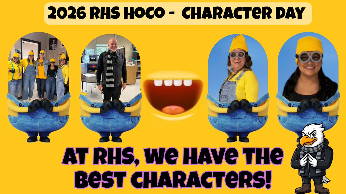 RichardsonHS1's tweet photo. 🎭 That's a wrap on Character Day! 🎬
What a way to kick off TWO weeks of HoCo dress-up fun! 🦅💜💛
Next up…
🎸 TOMORROW: pics from ROCKSTAR DAY!
Band tees, shades, denim, wild hair; bring the rockstar energy! 🤘
#RHSHoCo26 #AlwaysAnEagle #RISDInsiders #RISDDreamOn https://t.co/1h2dYCztuI