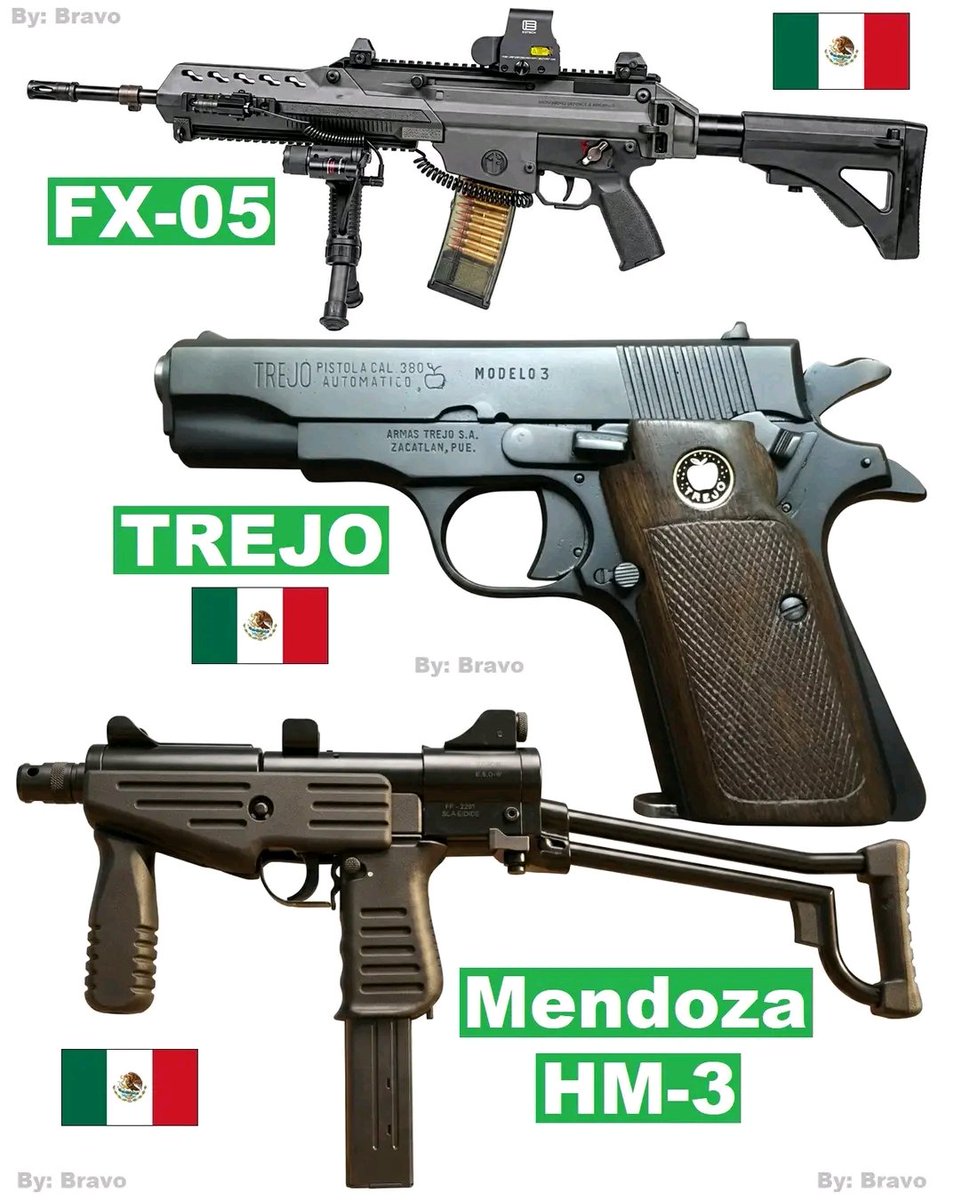 Foro_Militar's tweet photo. Armas fabricadas en México 🇲🇽
* Fusil de Asalto: FX-08
* Pistolas: TREJO
* Subfusil: Mendoza HM-3 https://t.co/GjbDhzpEjV