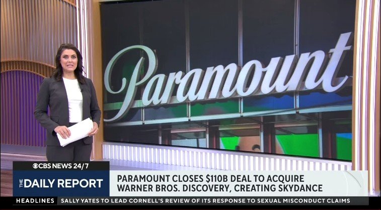 JoshuaX1993's tweet photo. @coveragenotes #UPDATE: @CBSNews 24/7 reported on #TheDailyReport after @paramountco's closed $110B deal to acquired @warnerbros. Discovery forming the @Skydance Corporation (the new parent of CBS, Paramount Pictures, Warner Bros. and CNN). @LindseyReiser https://t.co/5RtkjNZKrZ https://t.co/V70nxLrGFE