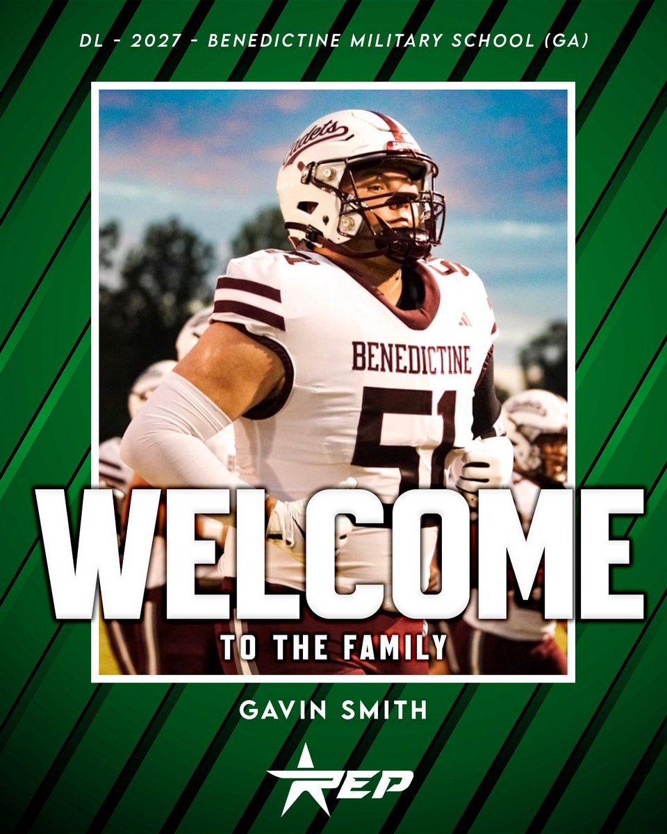 REPFootballRec's tweet photo. Locked In and Ready to Go 🔒      

Welcome to the REP Football Family, @GavinSmith_27 

Excited to have the 2027 DL from Benedictine Military School (GA)on board and ready to get to work.      

#REPFootball #everyREPmatters #FootballRecruiting https://t.co/JkUGgDujVN