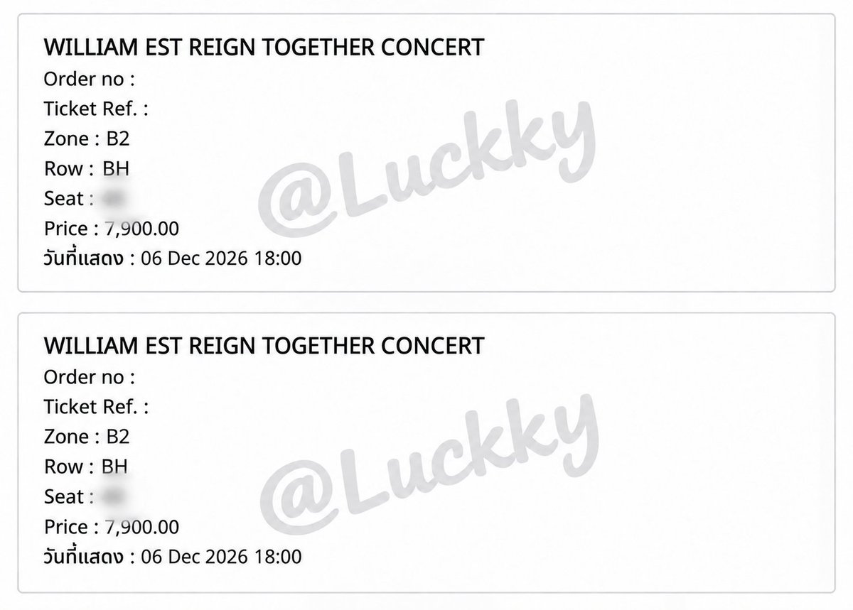 LuckkyLuckTickt's tweet photo. บัตรเพิ่ม WTS 
โซน B2 เเถว BH7,900 วันที่6 Dec 
วิวตรงกลางโซนดีมากๆ
ราคา ไม่up 
✅️2ที่นั่งติด✅️

ให้สำหรับคนติดตามและรีโพทเท่านั้น

#WilliamEstConcert https://t.co/xj25a5zJpw