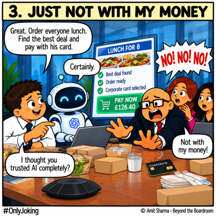 amits_here's tweet photo. AI Influence vs Authority

Apparently “I trust AI completely” has a spending limit. 😂

#AgenticAI #Payments #OnlyJoking https://t.co/p2VWhI9I2O