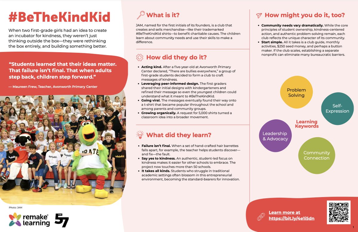 greggbehr's tweet photo. What happened when a teacher listened to her students' idea and responded with "Okay, let's try it"? Something special. And these kids have since sold 100,000s of #BeTheKindKid t-shirts nationwide. 👕 🇺🇸
You'll find this + other great ideas in #The57:
https://t.co/KzkM0YUQy0 https://t.co/jCGKMBQSFE