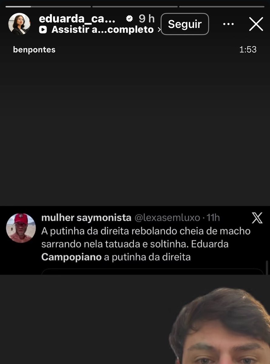 staceykxde's tweet photo. to rindo que a eduarda campopiano bateu na tecla de que machismo não existe eh contra feminista etc e agora que está sendo vítima de comentários machistas esta chorando nos stories 

to curada https://t.co/S8HV6E5hhp